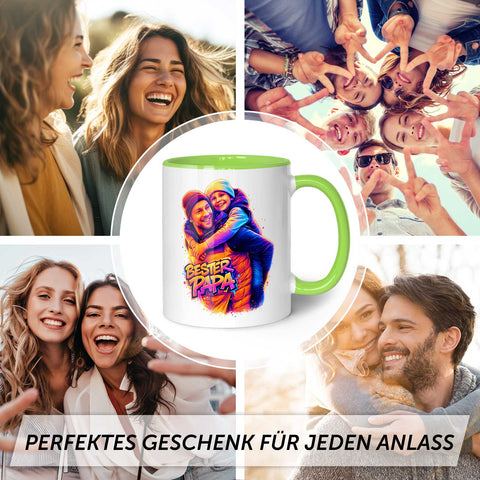 Bedruckte Tasse im Streetart Stil - Bester Papa - Personalisiert mit eigenem Bild