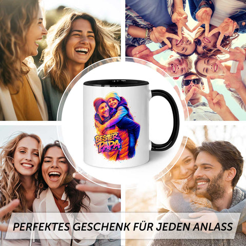Bedruckte Tasse im Streetart Stil - Bester Papa - Personalisiert mit eigenem Bild