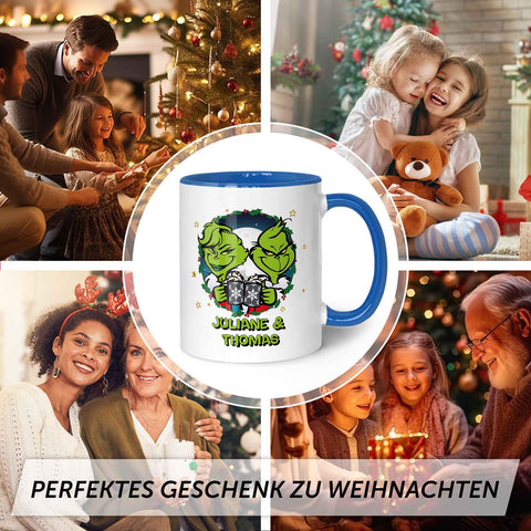 Bedruckte Tasse mit Weihnachtsmotiv - Grinch Paar mit Namen