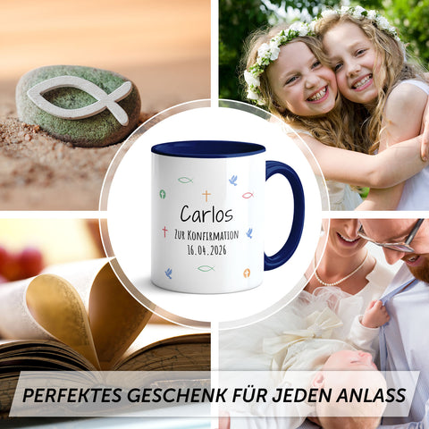 Bedruckte Tasse mit Motiv - Zur Erstkommunion & Konfirmation - Personalisiert mit Name & Datum
