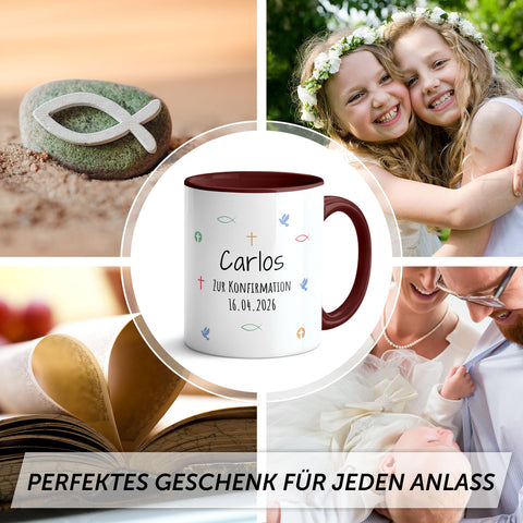 Bedruckte Tasse mit Motiv - Zur Erstkommunion & Konfirmation - Personalisiert mit Name & Datum