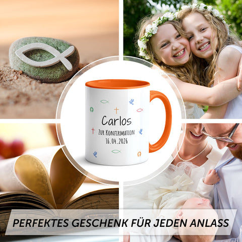 Bedruckte Tasse mit Motiv - Zur Erstkommunion & Konfirmation - Personalisiert mit Name & Datum
