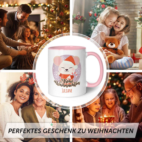 Bedruckte Tasse mit Weihnachtsmotiv - Weihnachtstiere mit Name