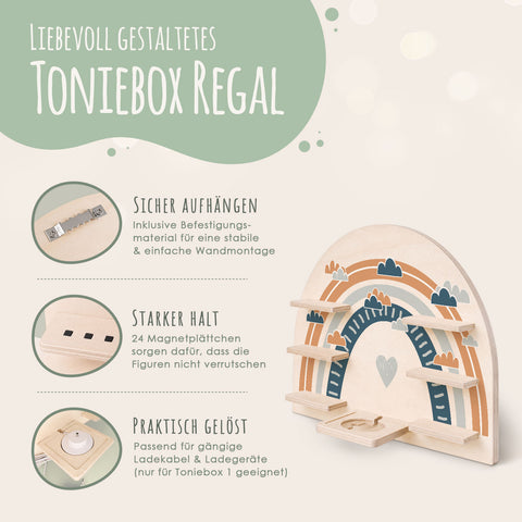 Toniebox Regal für Kinderzimmer - Regenbogen - Kinder Wandregal