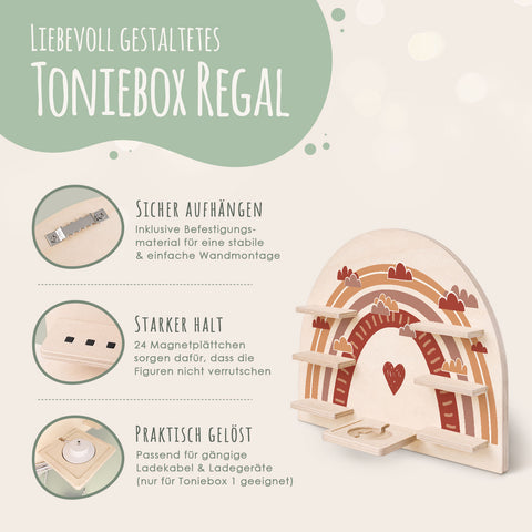 Toniebox Regal für Kinderzimmer - Regenbogen - Kinder Wandregal