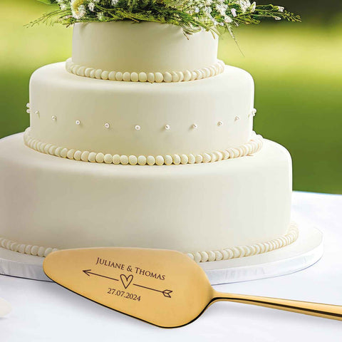 Tortenbesteck im Set - Pfeil - Mit persönlicher Gravur als Geschenk zur Hochzeit