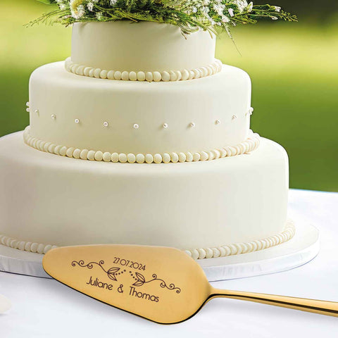 Tortenbesteck im Set - Blumenranke - Mit persönlicher Gravur als Geschenk zur Hochzeit