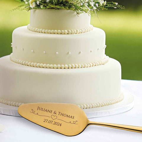 Tortenbesteck im Set - Herzen - Mit persönlicher Gravur als Geschenk zur Hochzeit