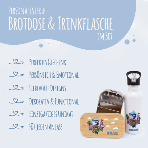Bedruckte Brotdose & Trinkflasche im Set - Blockhelden