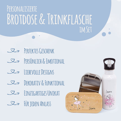 Bedruckte Brotdose & Trinkflasche im Set - Ballerina
