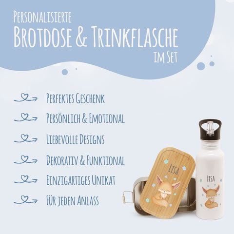 Bedruckte Brotdose & Trinkflasche im Set - Fuchs
