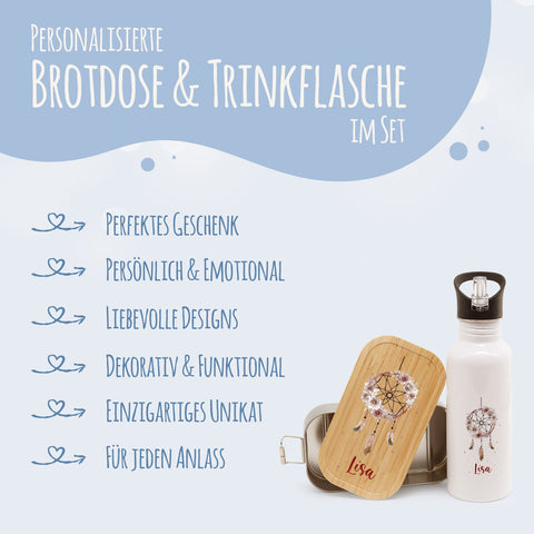 Bedruckte Brotdose & Trinkflasche im Set - Traumfänger