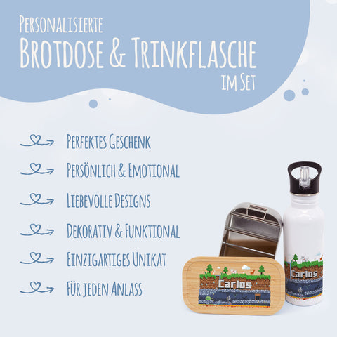 Bedruckte Brotdose & Trinkflasche im Set - Pixelerde