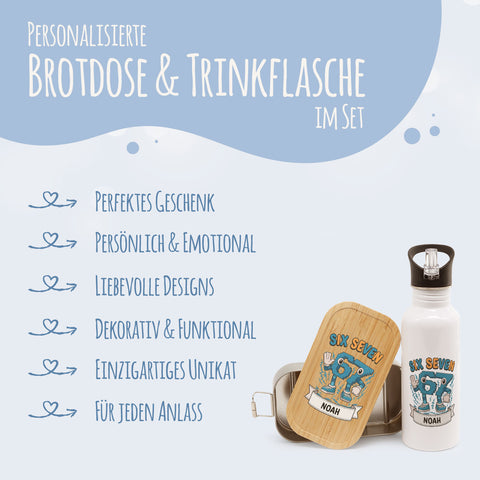 Bedruckte Brotdose & Trinkflasche im Set - Six Seven