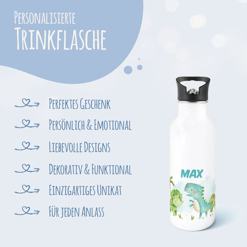 Bedruckte Trinkflasche aus Edelstahl - Dinos