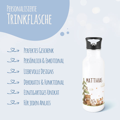 Bedruckte Trinkflasche aus Edelstahl - Waldfreunde