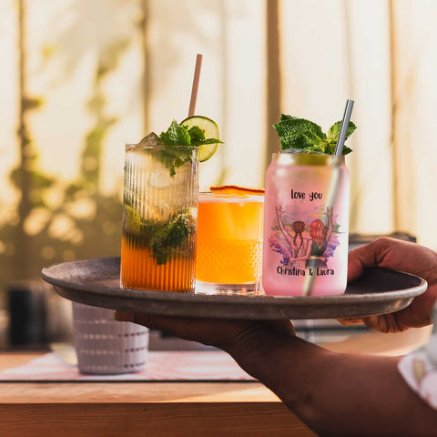 Glasbecher mit Bambusdeckel & Trinkhalm - Konfiguration Freundin