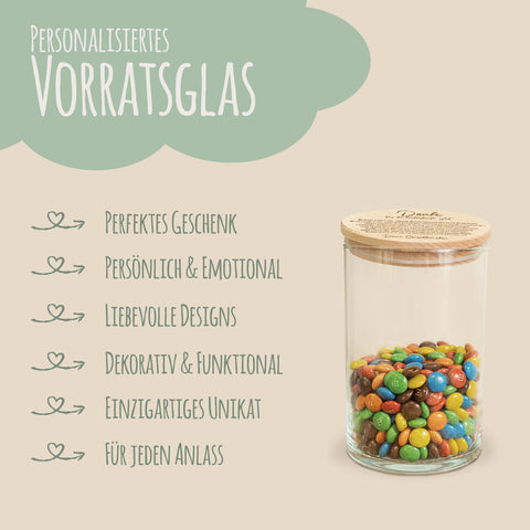 Graviertes Vorratsglas mit Holzdeckel - Danke für die kunterbunte Zeit V2