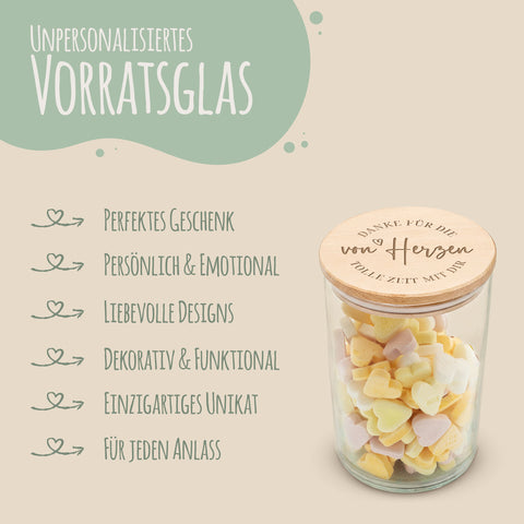Graviertes Vorratsglas mit Holzdeckel - Danke von Herzen V2