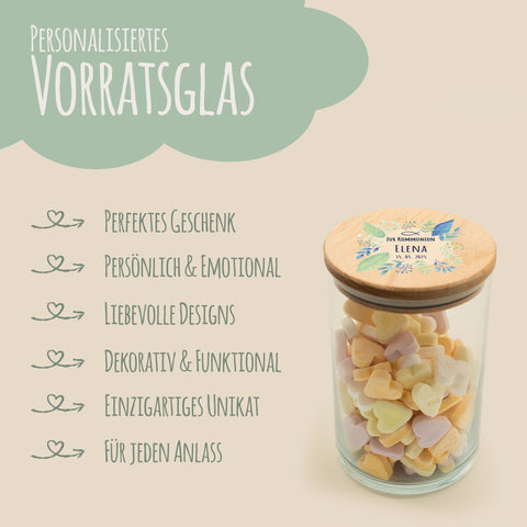 Bedrucktes Vorratsglas mit Holzdeckel - Kommunion Pflanzen