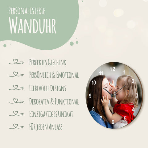 Wanduhr aus Holz Personalisiert - mit UV Druck
