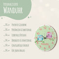 Wanduhr Kinder Eule mit Namen - mit UV Druck