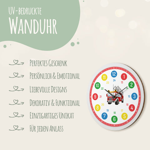 Wanduhr Kinder Feuerwehr - mit UV Druck