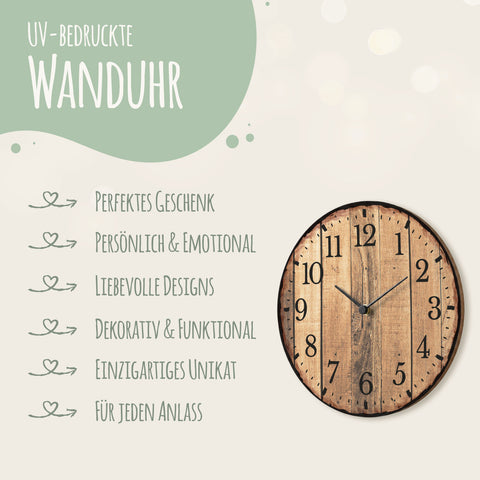 Wanduhr aus Holz Nature Love - mit UV Druck