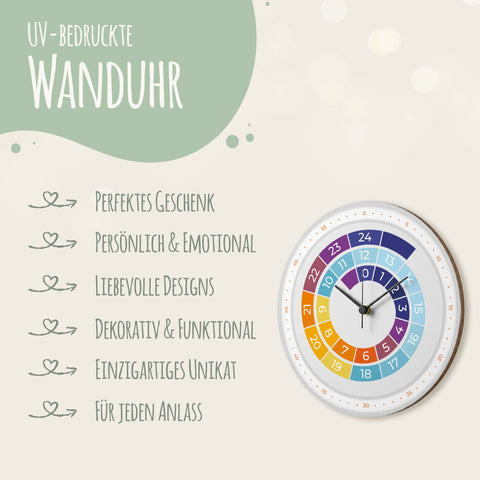 Wanduhr Kinder Regenbogen Farben - mit UV Druck