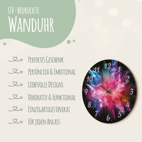 Wanduhr aus Holz Splash Love 2.0 - mit UV Druck