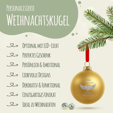 Gravierte Weihnachtskugel - Flügelherz