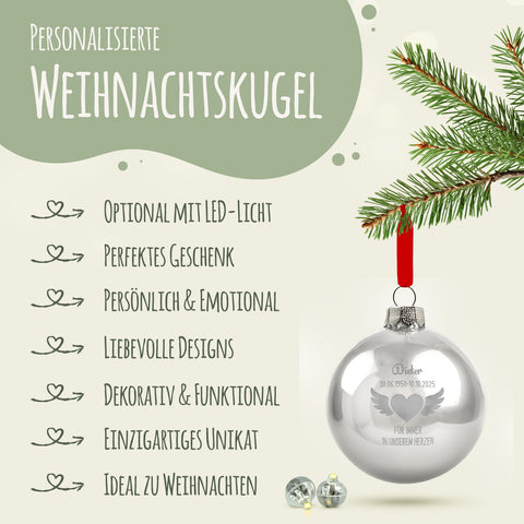 Gravierte Weihnachtskugel - Flügelherz