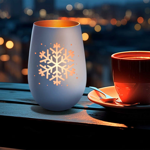 Deko Windlicht aus Glas mit Gravur - Schneeflocke - Weihnachtsdeko zum Verschenken