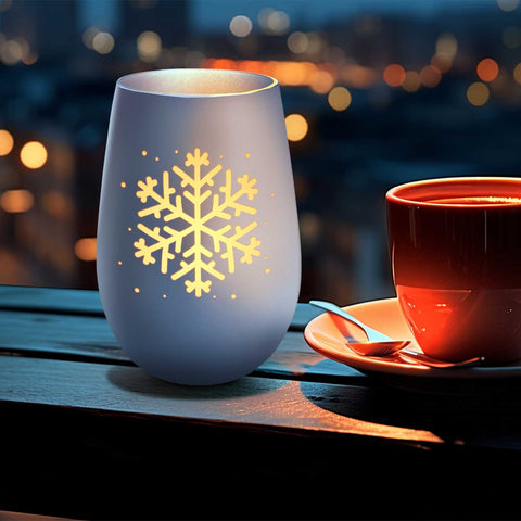 Deko Windlicht aus Glas mit Gravur - Schneeflocke - Weihnachtsdeko zum Verschenken