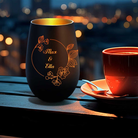 Deko Windlicht aus Glas mit Gravur - Nature Circle Flower - Personalisiert mit Namen