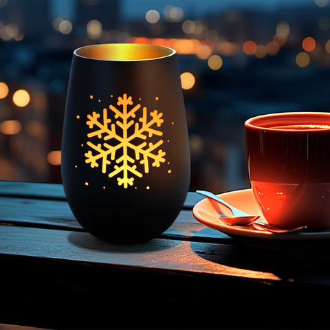 Deko Windlicht aus Glas mit Gravur - Schneeflocke - Weihnachtsdeko zum Verschenken