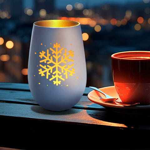 Deko Windlicht aus Glas mit Gravur - Schneeflocke - Weihnachtsdeko zum Verschenken