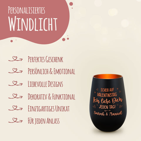 Deko Windlicht aus Glas mit Gravur - Scheiß auf Valentinstag
