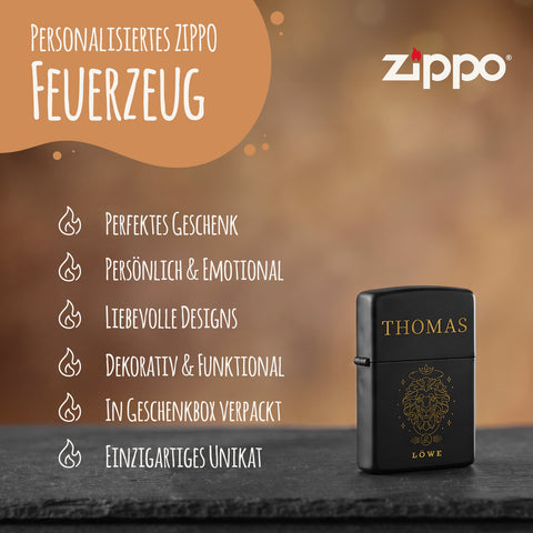 GRAVURZEILE x ZIPPO Personalisiertes Sturmfeuerzeug - Sternzeichen - Windfest und Langlebig - Nachfüllbar