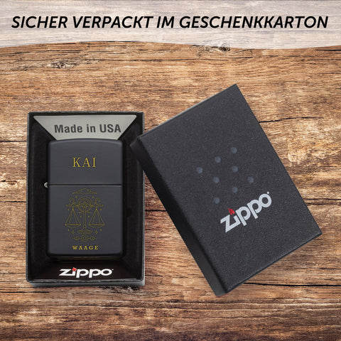 GRAVURZEILE x ZIPPO Personalisiertes Sturmfeuerzeug - Sternzeichen - Windfest und Langlebig - Nachfüllbar