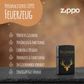 GRAVURZEILE x ZIPPO Personalisiertes Sturmfeuerzeug - Wunschtext & Icon - Windfest und Langlebig - Nachfüllbar