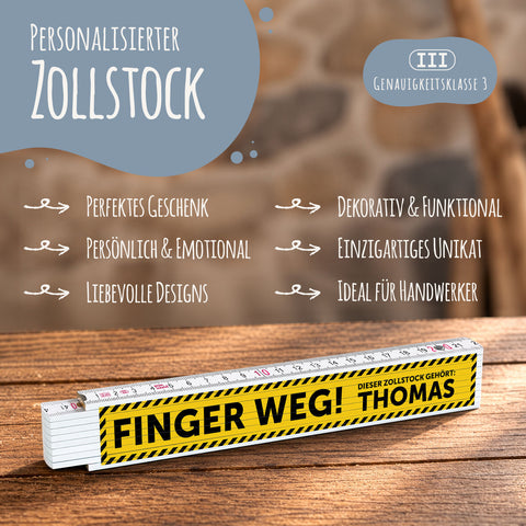 Zollstock 2 Meter mit Gravur - Finger Weg! - Personalisiert mit Namen
