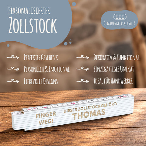 Zollstock 2 Meter mit Gravur - Finger Weg! - Personalisiert mit Namen
