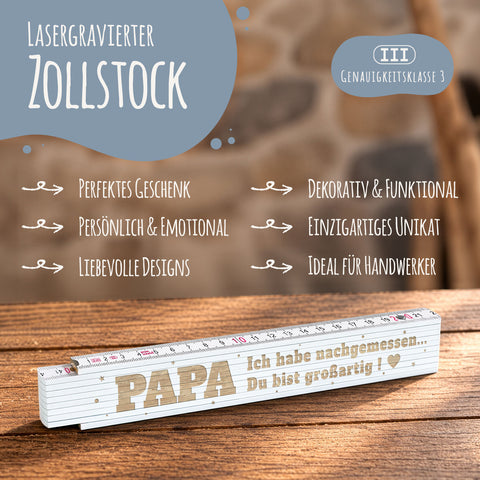 Zollstock 2 Meter mit Gravur - Papa ich habe nachgemessen