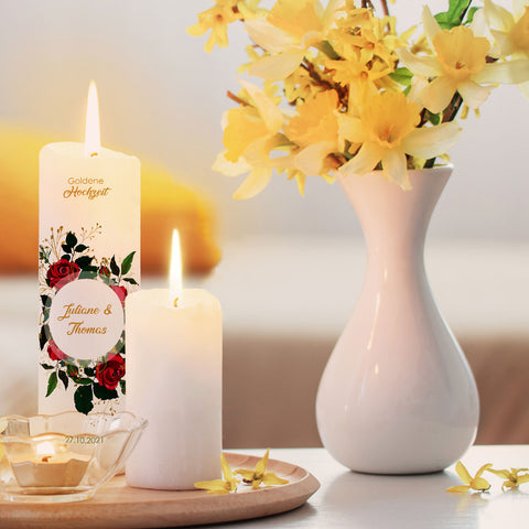 Große Kerze "Goldene Hochzeit" - Hochzeitskerze mit Namen, Datum & Wunschtext