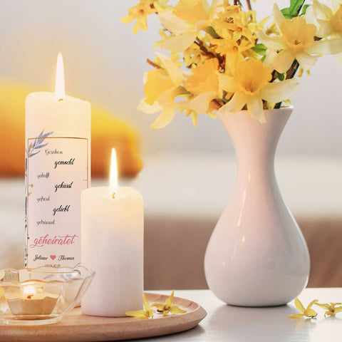 Große Kerze "Gesehen gemocht gehofft" Hochzeitskerze mit Namen, Datum und Wunschtext