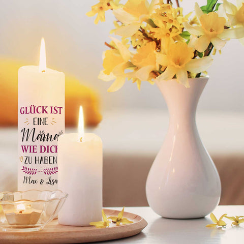 Große Kerze "Glück ist eine Mama" mit Namen - Geschenk für Mama zum Muttertag