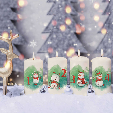 Kleine Kerzen - Advent Schneemann - Adventskerzen im 4er Set