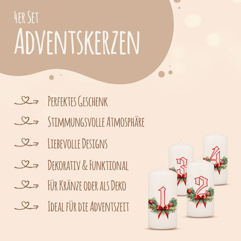Kleine Kerzen "Advent Floral" - Adventskerzen im 4er Set