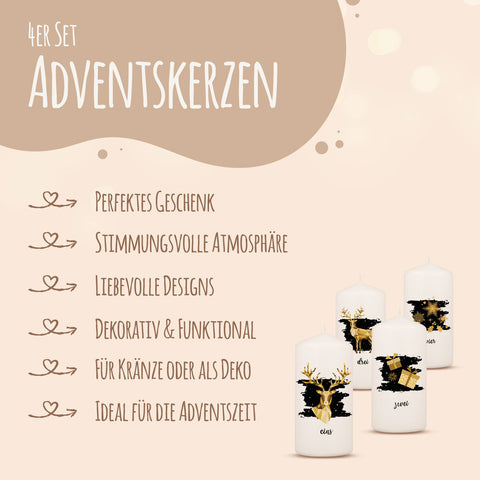 Kleine Kerzen "Advent Geometrisch Gold" - Adventskerzen im 4er Set